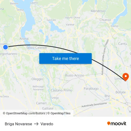 Briga Novarese to Varedo map