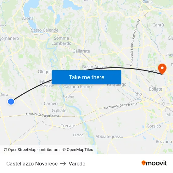 Castellazzo Novarese to Varedo map