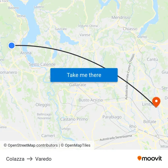 Colazza to Varedo map