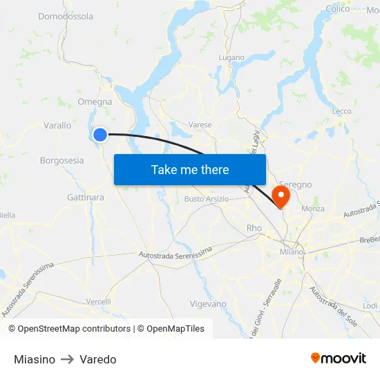 Miasino to Varedo map