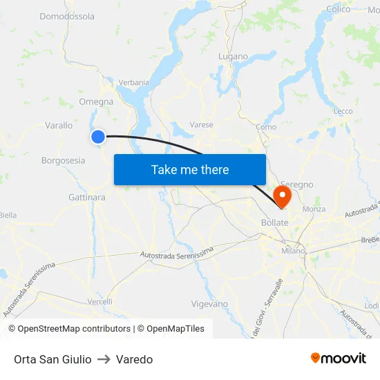 Orta San Giulio to Varedo map