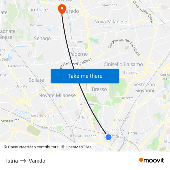 Istria to Varedo map