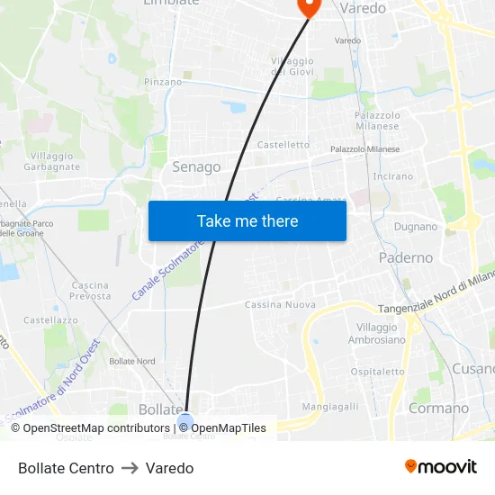 Bollate Centro to Varedo map