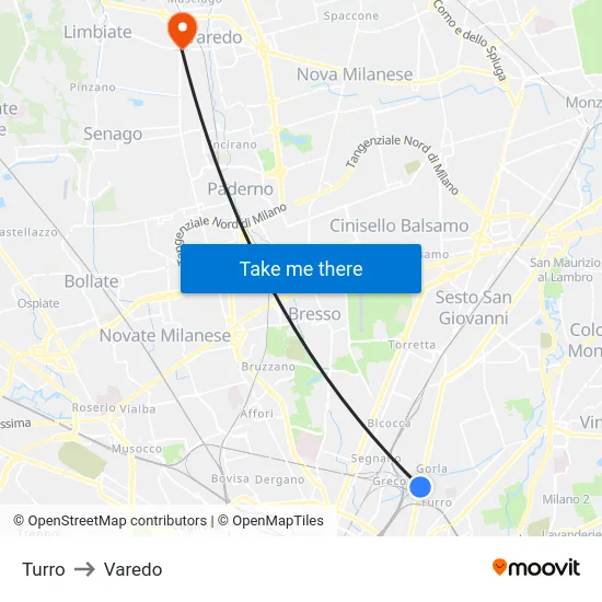 Turro to Varedo map