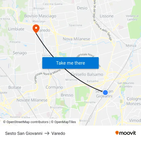 Sesto San Giovanni to Varedo map
