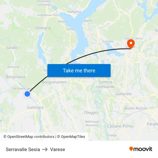 Serravalle Sesia to Varese map