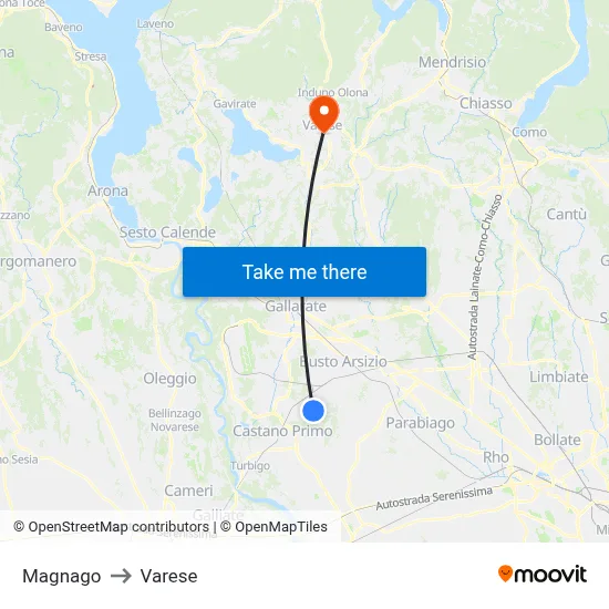Magnago to Varese map
