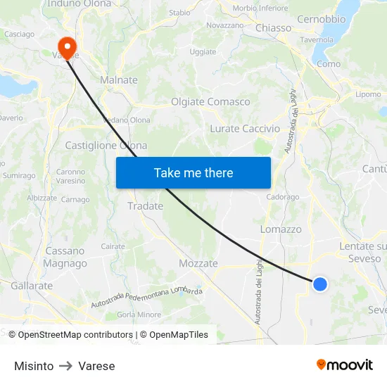 Misinto to Varese map