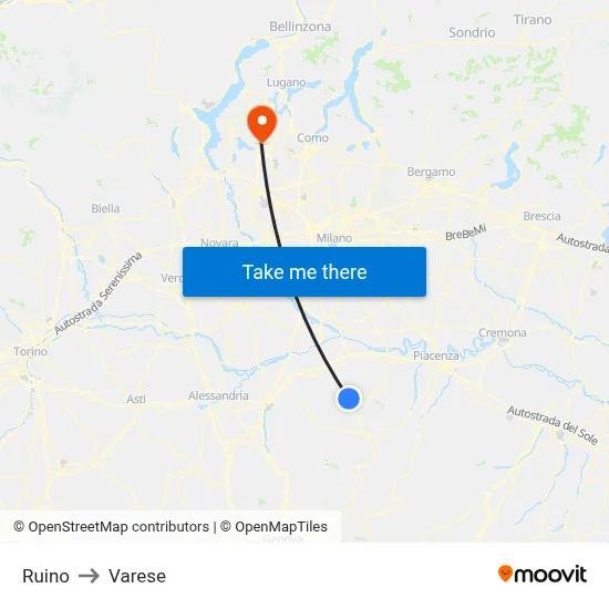 Ruino to Varese map
