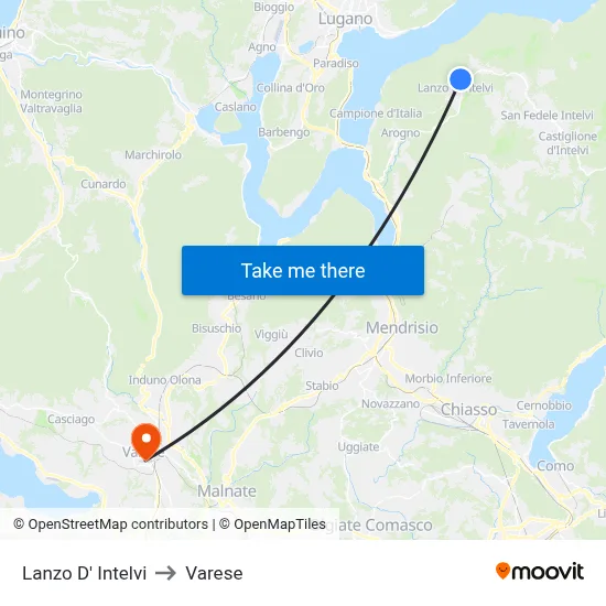 Lanzo d'Intelvi to Varese map