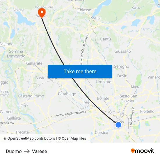 Duomo to Varese map