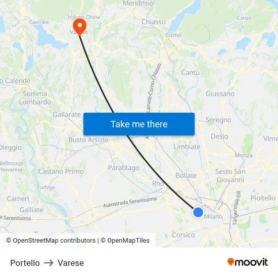 Portello to Varese map