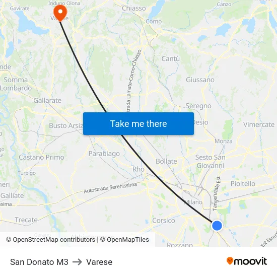 San Donato M3 to Varese map