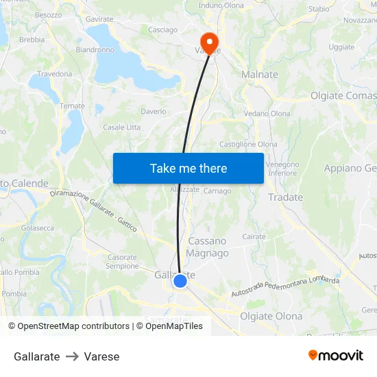 Gallarate to Varese map