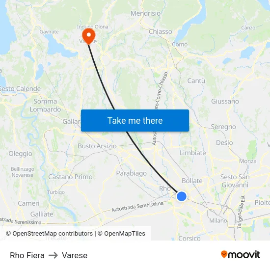 Rho Fiera to Varese map