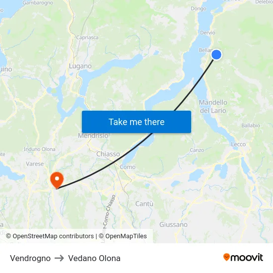 Vendrogno to Vedano Olona map
