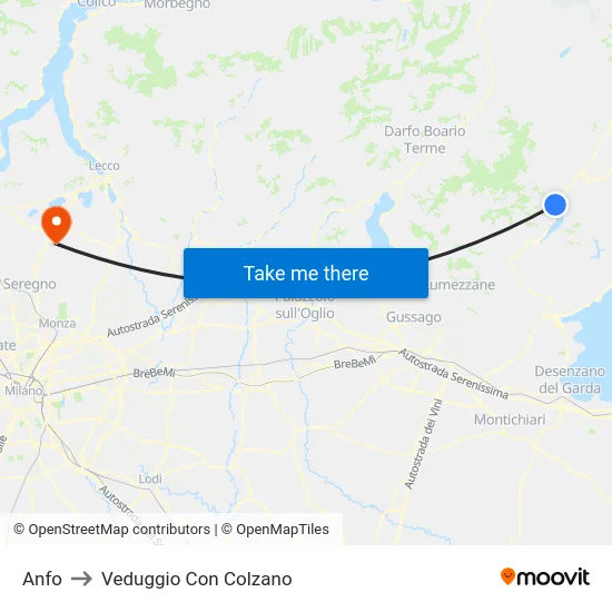 Anfo to Veduggio Con Colzano map