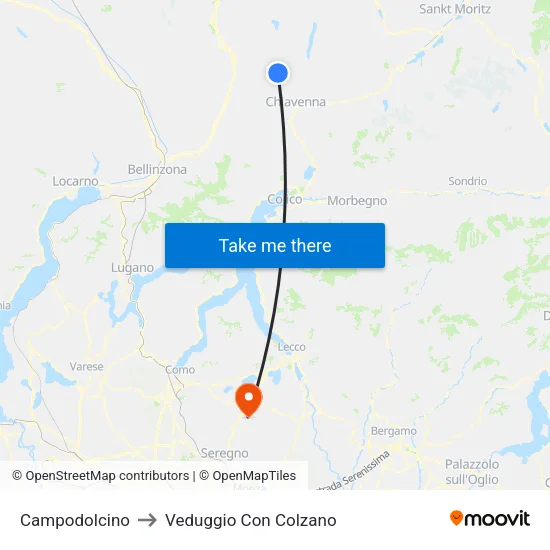 Campodolcino to Veduggio Con Colzano map