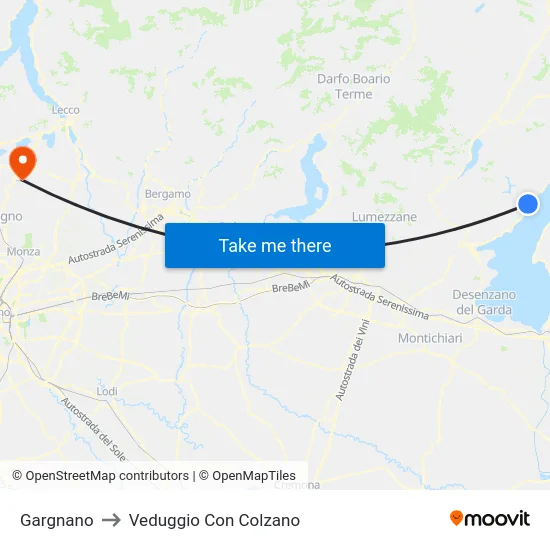 Gargnano to Veduggio Con Colzano map