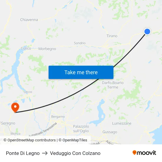 Ponte Di Legno to Veduggio Con Colzano map