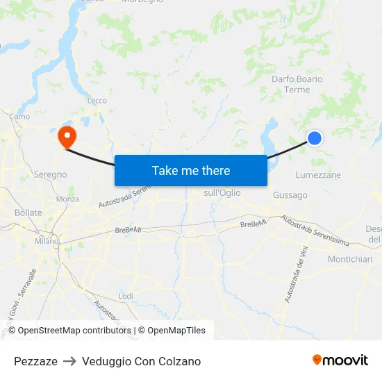 Pezzaze to Veduggio con Colzano map