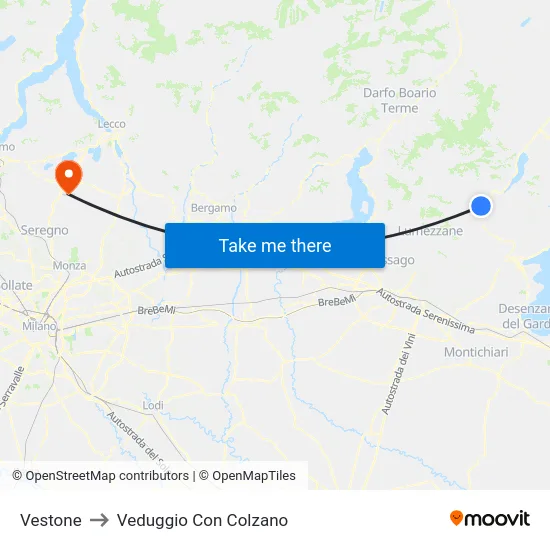 Vestone to Veduggio Con Colzano map