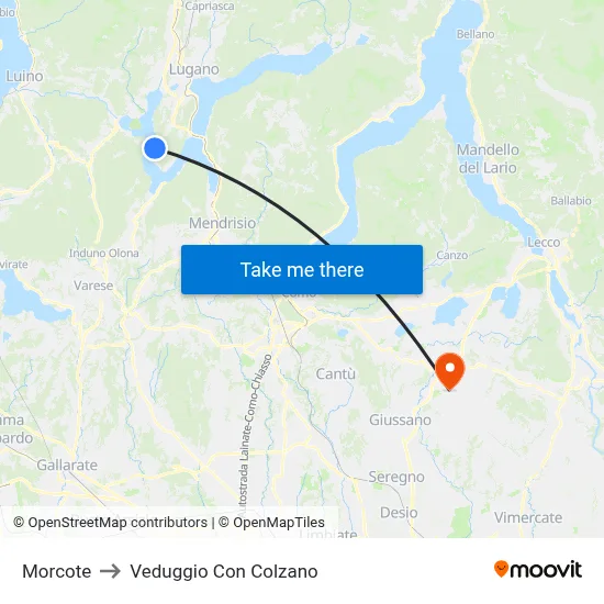 Morcote to Veduggio Con Colzano map