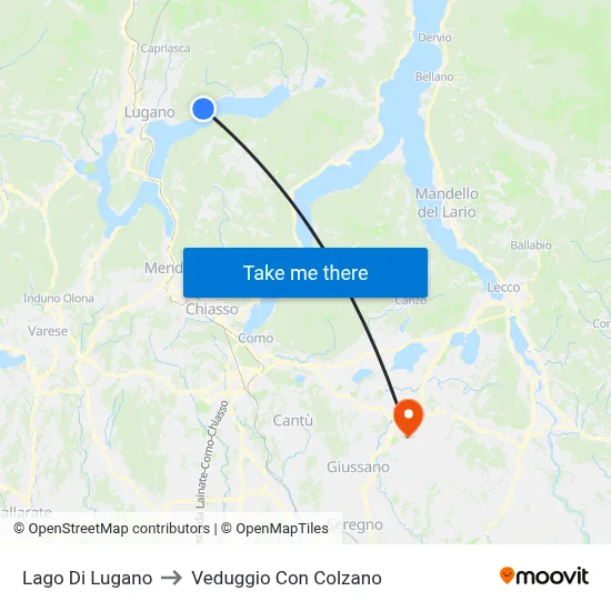 Lake of Lugano to Veduggio con Colzano map