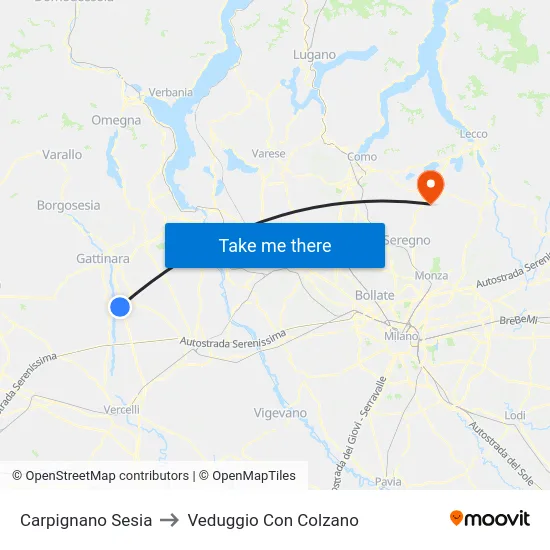 Carpignano Sesia to Veduggio Con Colzano map