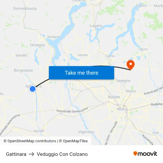 Gattinara to Veduggio con Colzano map