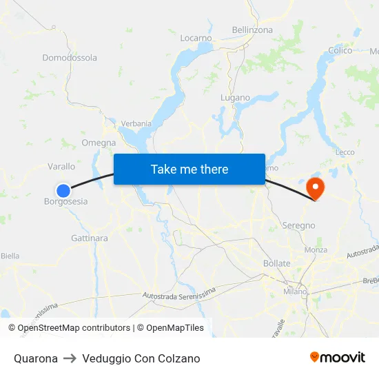 Quarona to Veduggio Con Colzano map