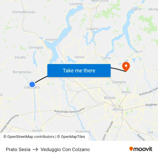 Prato Sesia to Veduggio con Colzano map