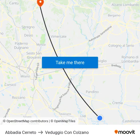 Abbadia Cerreto to Veduggio con Colzano map