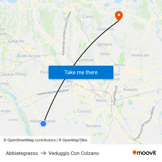 Abbiategrasso to Veduggio Con Colzano map