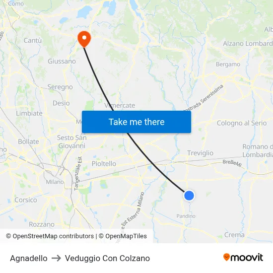 Agnadello to Veduggio Con Colzano map