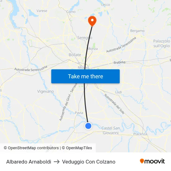 Albaredo Arnaboldi to Veduggio con Colzano map