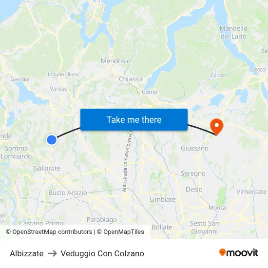 Albizzate to Veduggio Con Colzano map