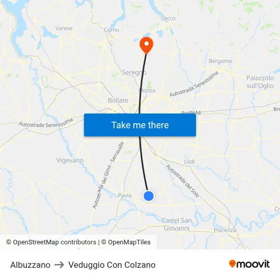 Albuzzano to Veduggio con Colzano map