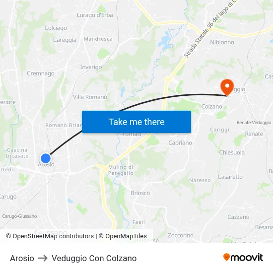 Arosio to Veduggio Con Colzano map