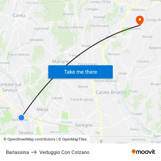 Barlassina to Veduggio Con Colzano map