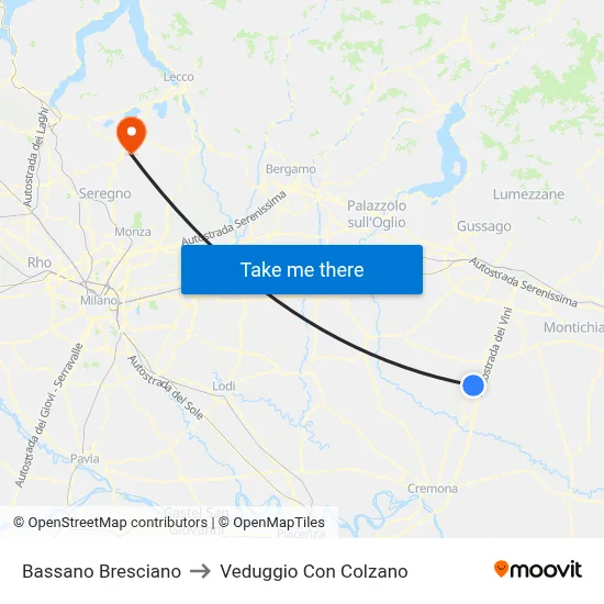 Bassano Bresciano to Veduggio con Colzano map