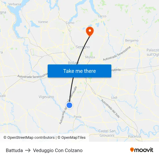 Battuda to Veduggio Con Colzano map
