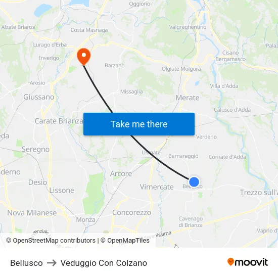 Bellusco to Veduggio Con Colzano map