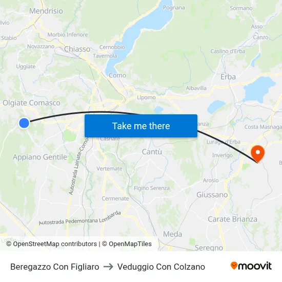 Beregazzo Con Figliaro to Veduggio Con Colzano map