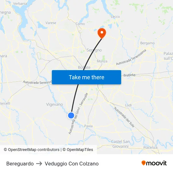 Bereguardo to Veduggio Con Colzano map