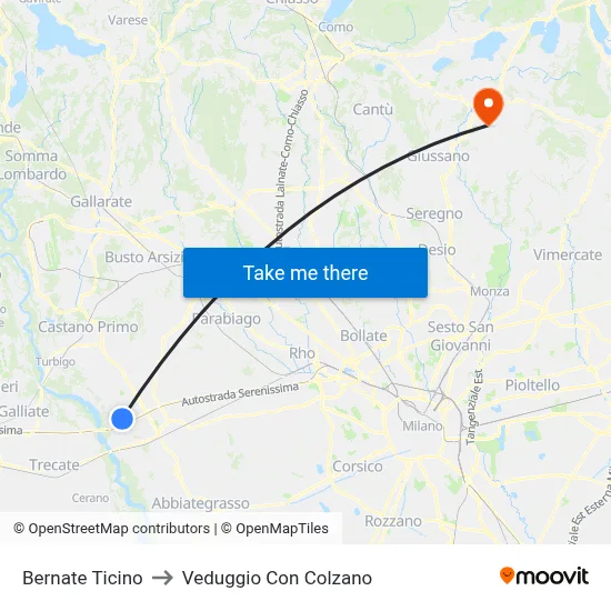 Bernate Ticino to Veduggio Con Colzano map