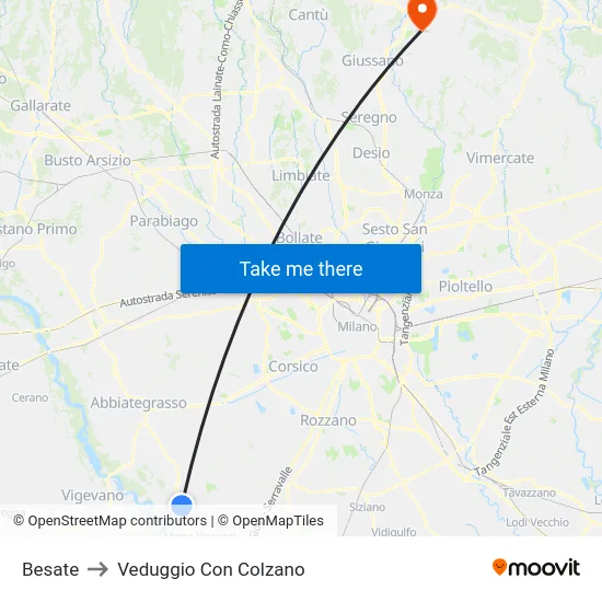 Besate to Veduggio Con Colzano map