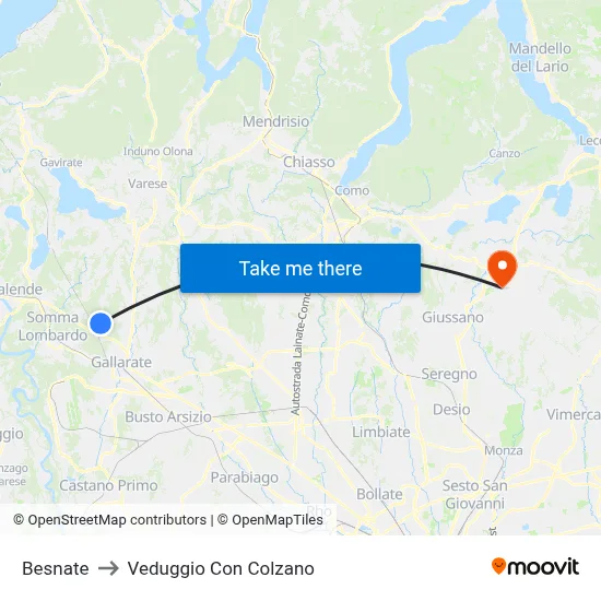 Besnate to Veduggio Con Colzano map