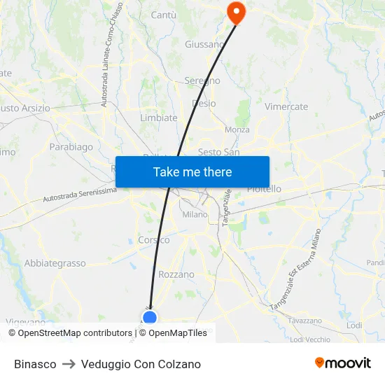 Binasco to Veduggio Con Colzano map