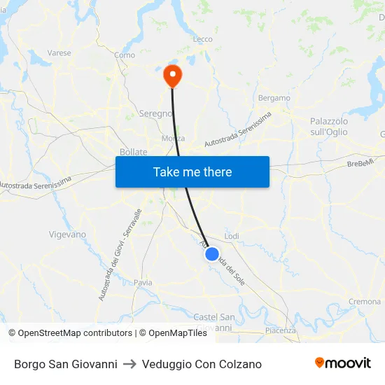 Borgo San Giovanni to Veduggio Con Colzano map